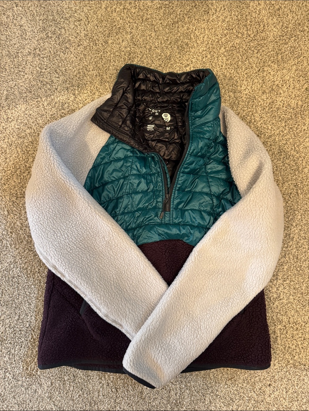 Mountain Hardware Quarter-Zip Sherpa Pullover - Teal, Cream & Black